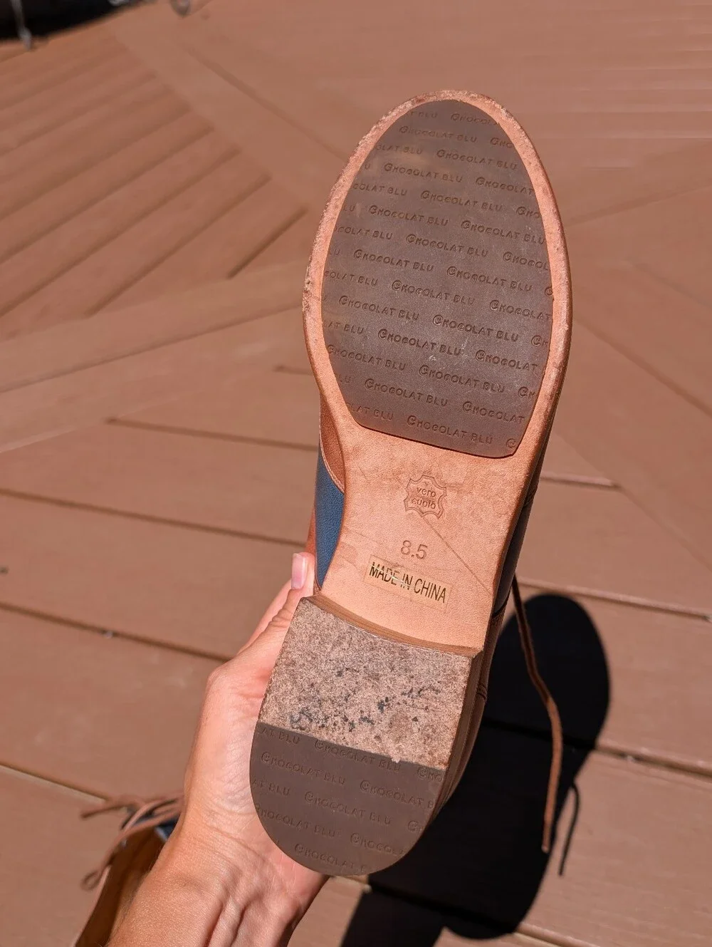 Chocolat Blu Brown and Blue Two-Tone Leather Flats